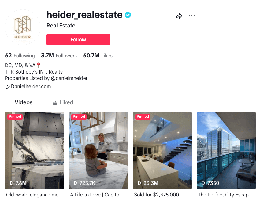 Example of a real-estate TikTok account
