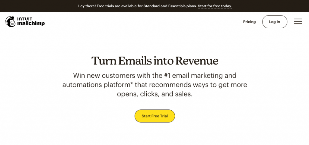 Mailchimp email tool homepage