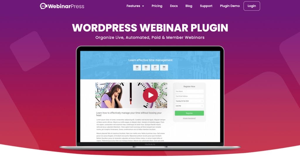 WebinarPress – WordPress webinar plugin homepage