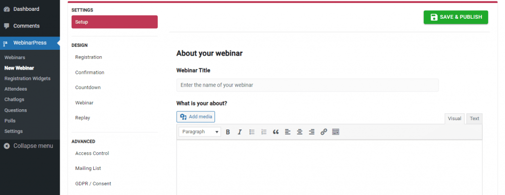 Giving a name and description for your webinar.