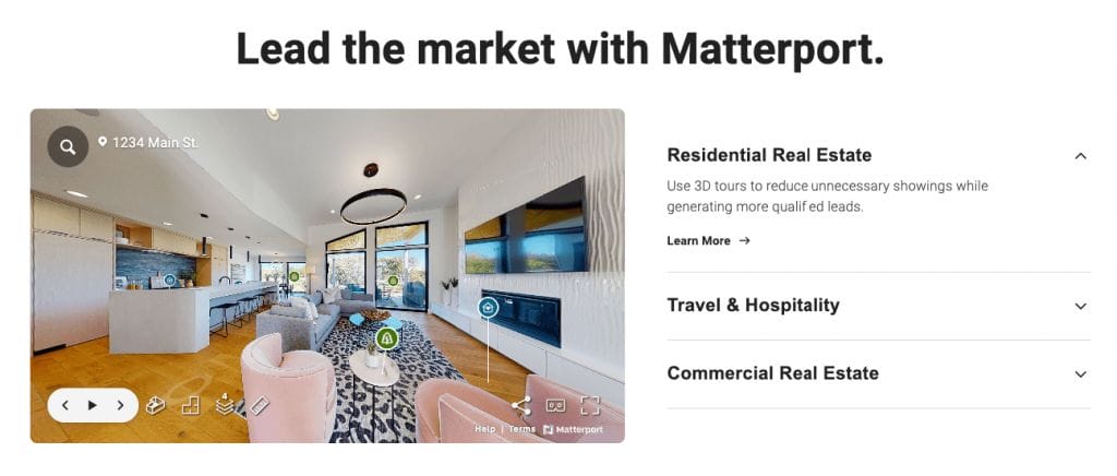 3D house tour example by Matterport.
