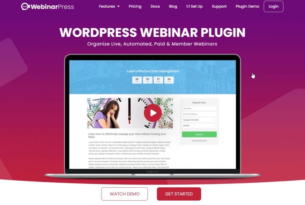WebinarPress homepage