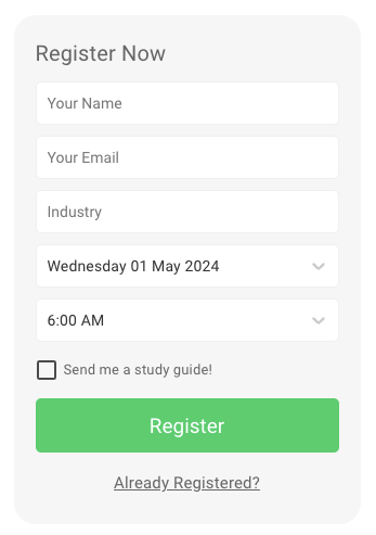 A sample registration widget, created using the custom fields pictured in the previous screenshot. 