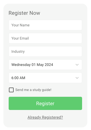 A sample registration widget, created using the custom fields pictured in the previous screenshot.